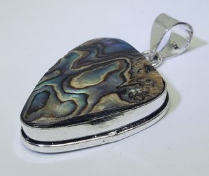 Silver Plated Abalone Shell Pendant ~ 1 3/16  1 7/8