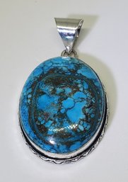 Silver Plated Beautiful Turquoise Pendant ~ 1 1/4 X 7/8