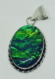 Silver Plated Stunning Blue Green Synthetic Australian Triplet OpalPendant ~ 1 X 3/4