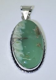 Silver Plated Chrysoprase Pendant ~ 1 3/8 X 3/4