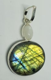 Silver Plated Labradorite & Moonstone Double Pendant ~ 1 X 1 1/4