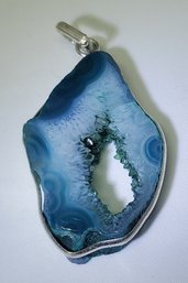 Silver Plated Geode Pendant ~ 1 7/16 X 7/8