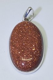 Silver Plated Goldstone Pendant ~ 1 1/8 X 11/16