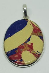 Silver Plated Fordite Pendant ~ 1 1/4 X 7/8