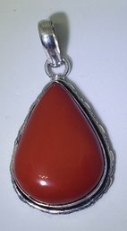 Silver Plated Coral Pendant ~ 1 1/8 X 3/4