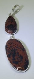 Silver Plated Mahogany Quartz Double Pendant ~ 2 1/2 Long