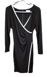 Women's  V-Neck Side Ruched Black & White Sheath Dress - Calvin Klein Size 4