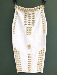 Women's Sexy Bodycon Ivory With Gold-tone Studs Bandage Style Pencil Skirt By Hera Size S