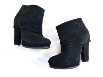 Steve Madden Black Suede Leather Fold Over Slouchy Ankle Boots Size 6.5