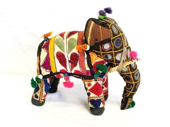 RARE Vintage Hand-Crafted Anglo Raj Stuffed Cotton Embroidered Elephant - India