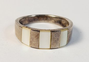 Vintage Sterling Silver Mother Of Pearl Inlay Ring