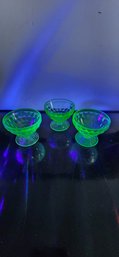 3 Vintage Uranium Glass Sherbet Bowls