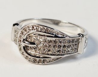 Silver Tone Studded Belt Ring