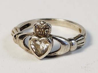 Vintage Sterling Silver Claddagh  Ring With Stone