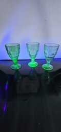 3 Vintage Uranium Glass Water Glasses