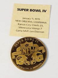 Super Bowl IV 1970 - Commemorative Gold Plated High Relief Super Bowl  Flip Coin - Chiefs Vs Vikings