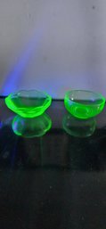 2 Uranium Glass Candy Dishes