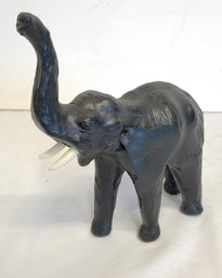 Vintage Unique Black Leather Wrapped Elephant Statue