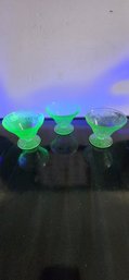 3 Vintage Uranium Glass Dessert Bowls