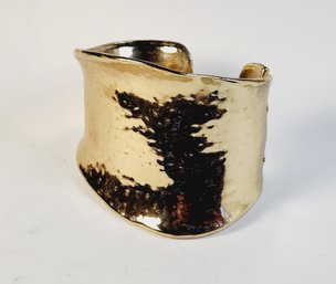 Large Heavy Shiny Gold Tone Hinged  Cuff Bracelet