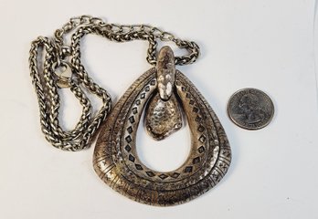 Vintage CHICO's Huge Silver Tone Pendant Necklace (egyptian Like)