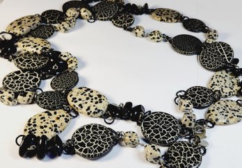 UNIQUE  Black And White Stone Beaded Necklace -  64 Inches Long