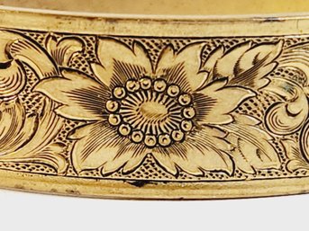 Vintage Hinged Cuff Bracelet With Beautiful Floral Carved Design