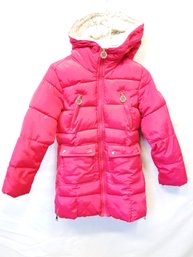 Girls Hot Pink DKNY Puffer Hooded Parka Jacket Size 10-12/m
