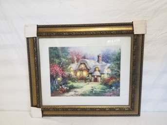 Framed Matted Print Cottage House With Bluebirds By Nicky Boehme