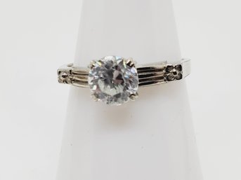 Vintage 14K White Gold Ladies CZ Engagement Style Size 6.5 Ring