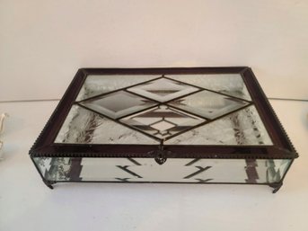 Antique Glass Jewelry Box With Mirrored Bottom