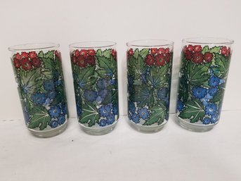 Four Vintage Pretty Libbey Floral Tumblers Mid-century Glasses