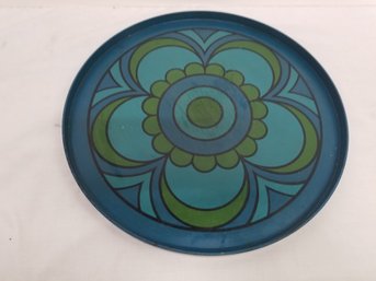 Vintage Flower Power Mid-century 14' Round Cocktail Drinks Serving Tray