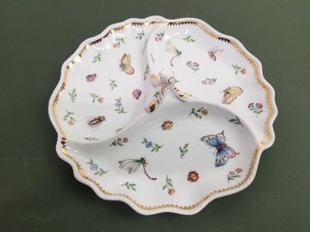 I. Godinger & Co Primavera Server 3 Sections White Butterflies 10.5' Tray Plate