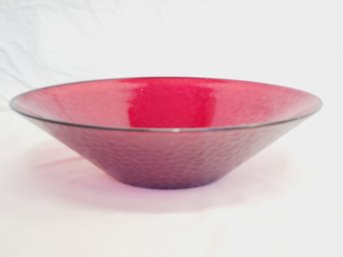 Pretty Ruby Red Textured Centerpiece Glass Bowl