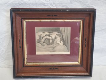 Framed Antique Samuel Sartain Engraving What Big Eyes You Have - Little Red Riding Hood & The Wolf