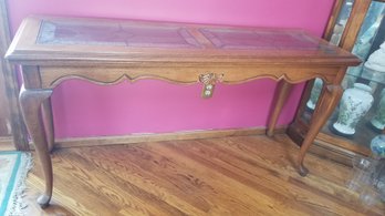 Oak Sofa Table With Glass Inserts - Somers Country Store