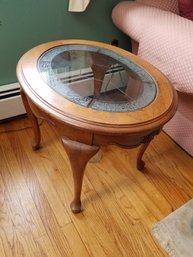 Oval Wood And Glass End Table, 1 Of 2, 20 X 23 X 22H