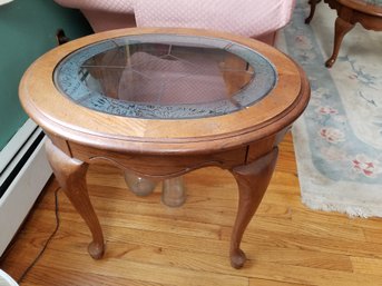 Oval Wood And Glass End Table, 2 Of 2, 20 X 23 X 22H