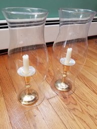 Pair Of Candles With Hurricane Globes