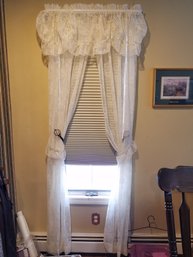 Lace Curtain, 2 Side Panels, Valance, Curtain Stays, & Pleated Shade - 82'L X 28' W