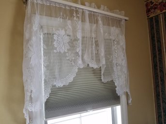 Lace  Curtain Valance With Pleated Shade - 27L X 28W