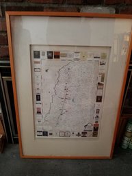 Framed California Wine Country Map, 29 X 41