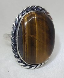 Silver Plated Size 8 Tiger Eye Ring ~ 3/4 X 5/8'