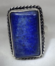 Silver Plated Size 6 Lapis Lazulit Ring ~ 3/4' X 1/2'