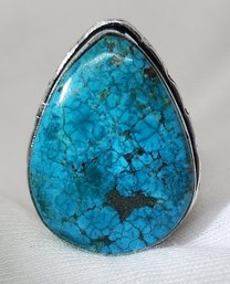 Silver Plated Size 8 Turquoise Ring ~ 7/8' X 5/8'