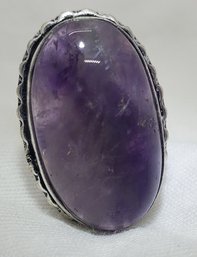 Silver Plated Size 7 Natural Amethyst Ring ~ 1' X 1/2'