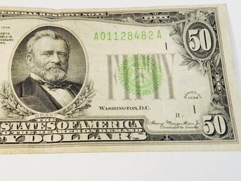 1934 $50 Dollar Bill Interesting  (89 Years Old)