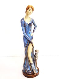 Vintage VICTORIA 13'beautiful Porcelain Woman Strolling With Her Dog Statue