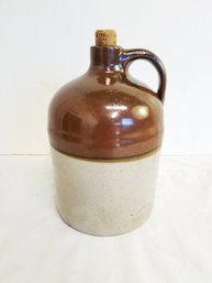 Antique Two Tone Glazed Stoneware Whiskey Jug With Cork